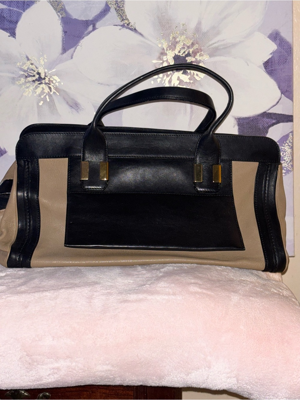 Chloe Two-Tone Black and Tan Leather Tote